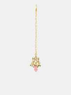 Ruby Raang Gold Polished Pink Kundan Maang Tikka | Grocsy