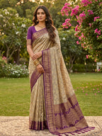 Shree Shyam Fashion Chiku With Purple Cotton Saree | Grocsy