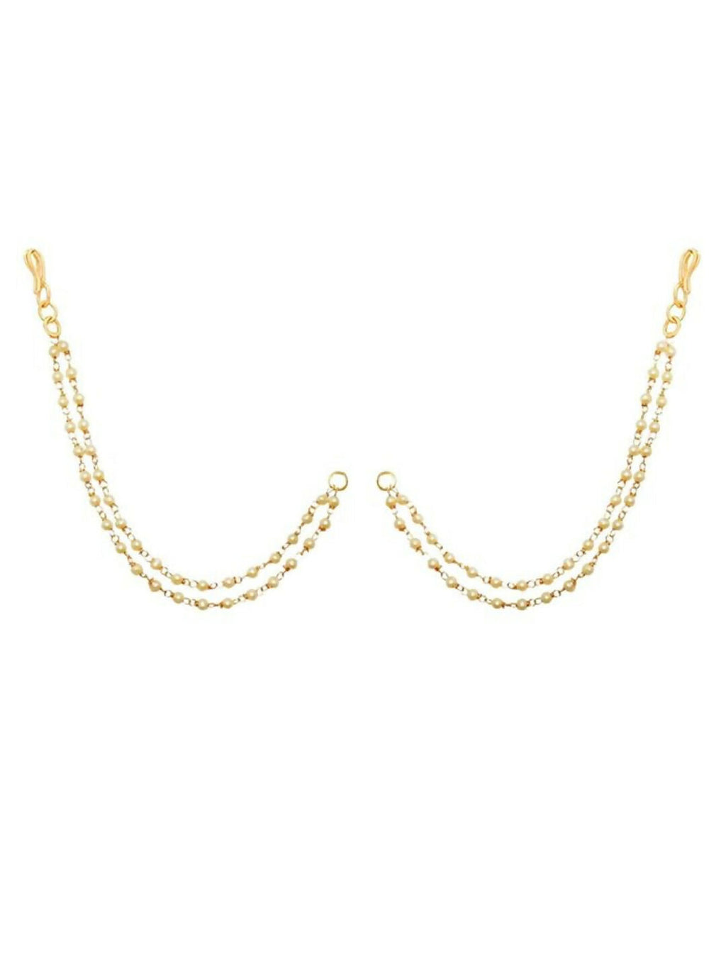 NVR Pearl Studded Classic Gold-Polished 2 Line Ear Chain Ear Cuff | Grocsy