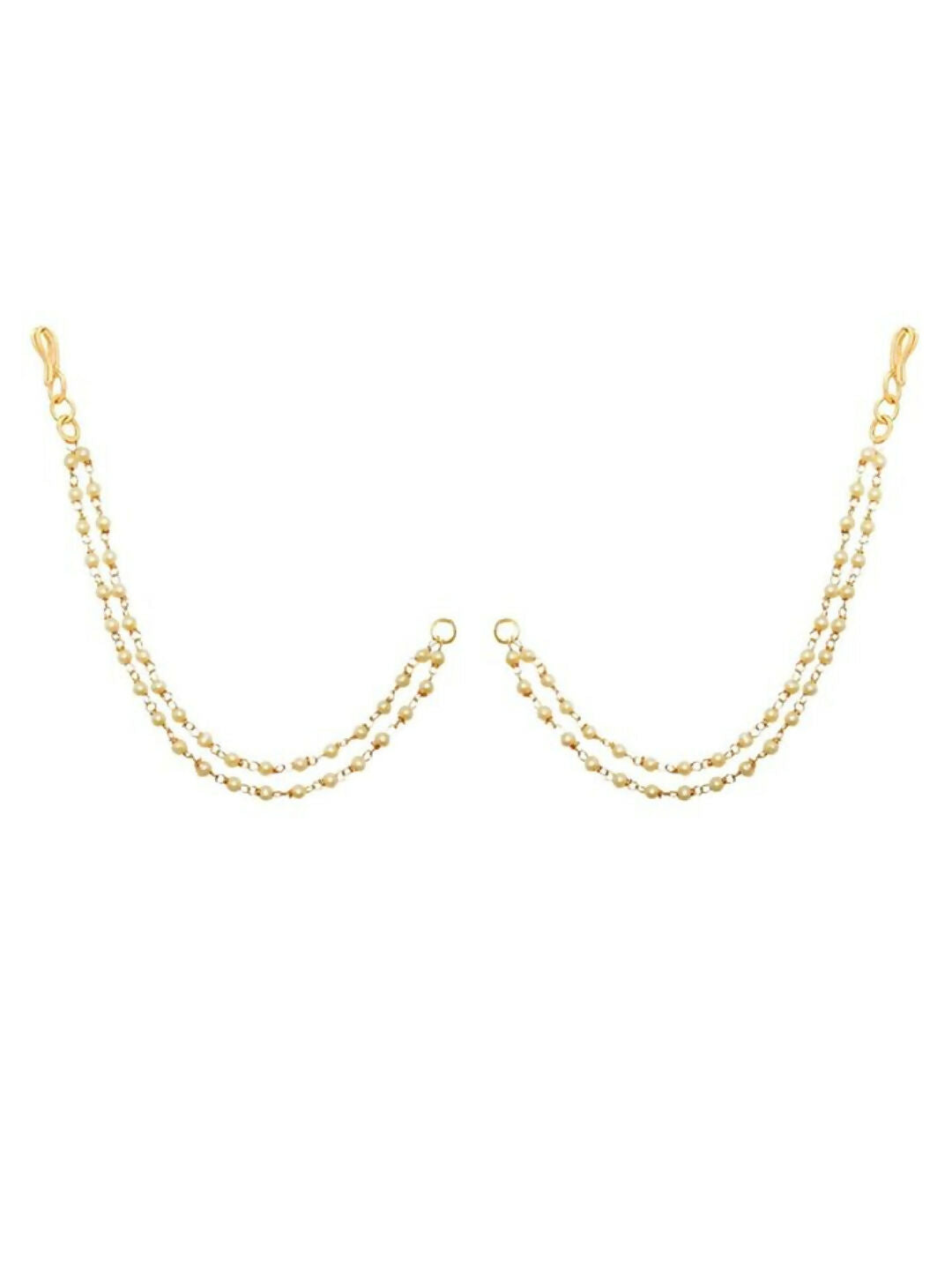 NVR Pearl Studded Classic Gold-Polished 2 Line Ear Chain Ear Cuff | Grocsy