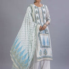 Juniper Women Blue Rayon Printed Kurta, Pants and Dupatta Set | Grocsy