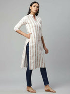 Ahalyaa Womens Off White Color Pure Cotton Printed Kurtas | Grocsy