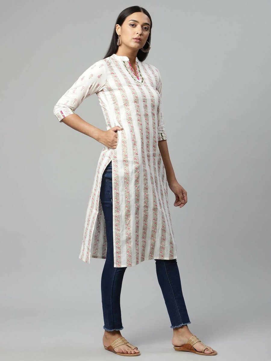 Ahalyaa Womens Off White Color Pure Cotton Printed Kurtas | Grocsy