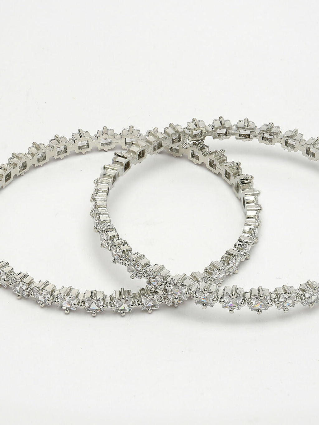 NVR Women's Set of 2 Silver-Plated CZ Stone-Studded Handcrafted Bangles