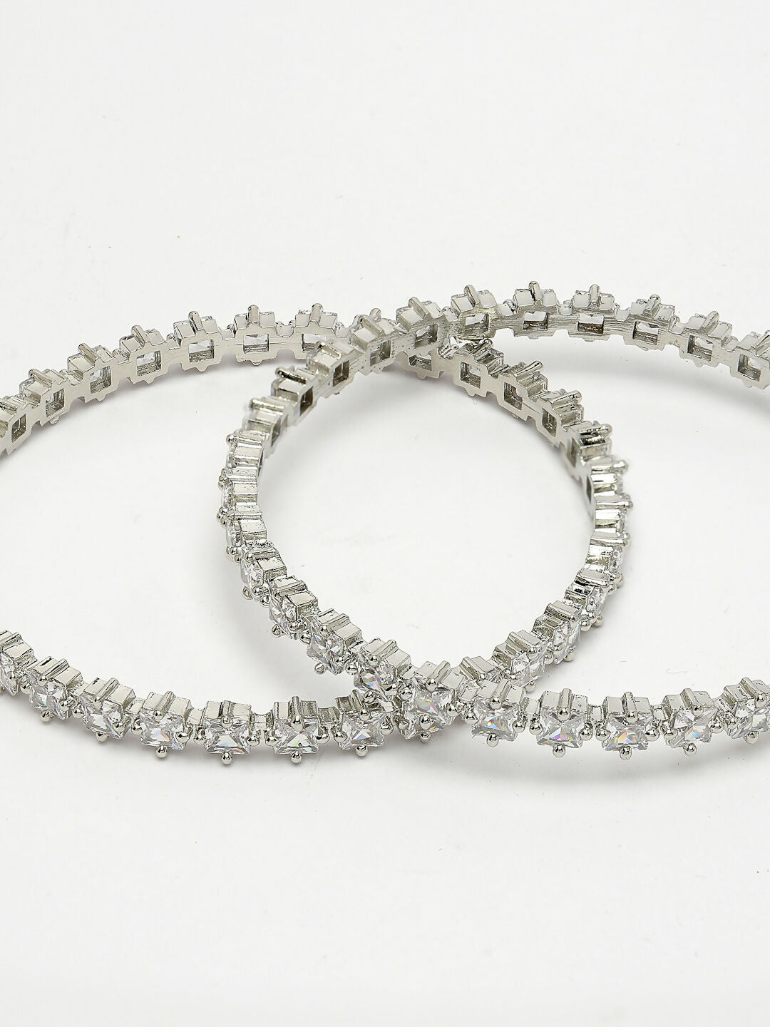 NVR Women's Set of 2 Silver-Plated CZ Stone-Studded Handcrafted Bangles