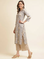 Grey Poly Rayon Floral Printed Straight Kurta - Prasuti | Grocsy