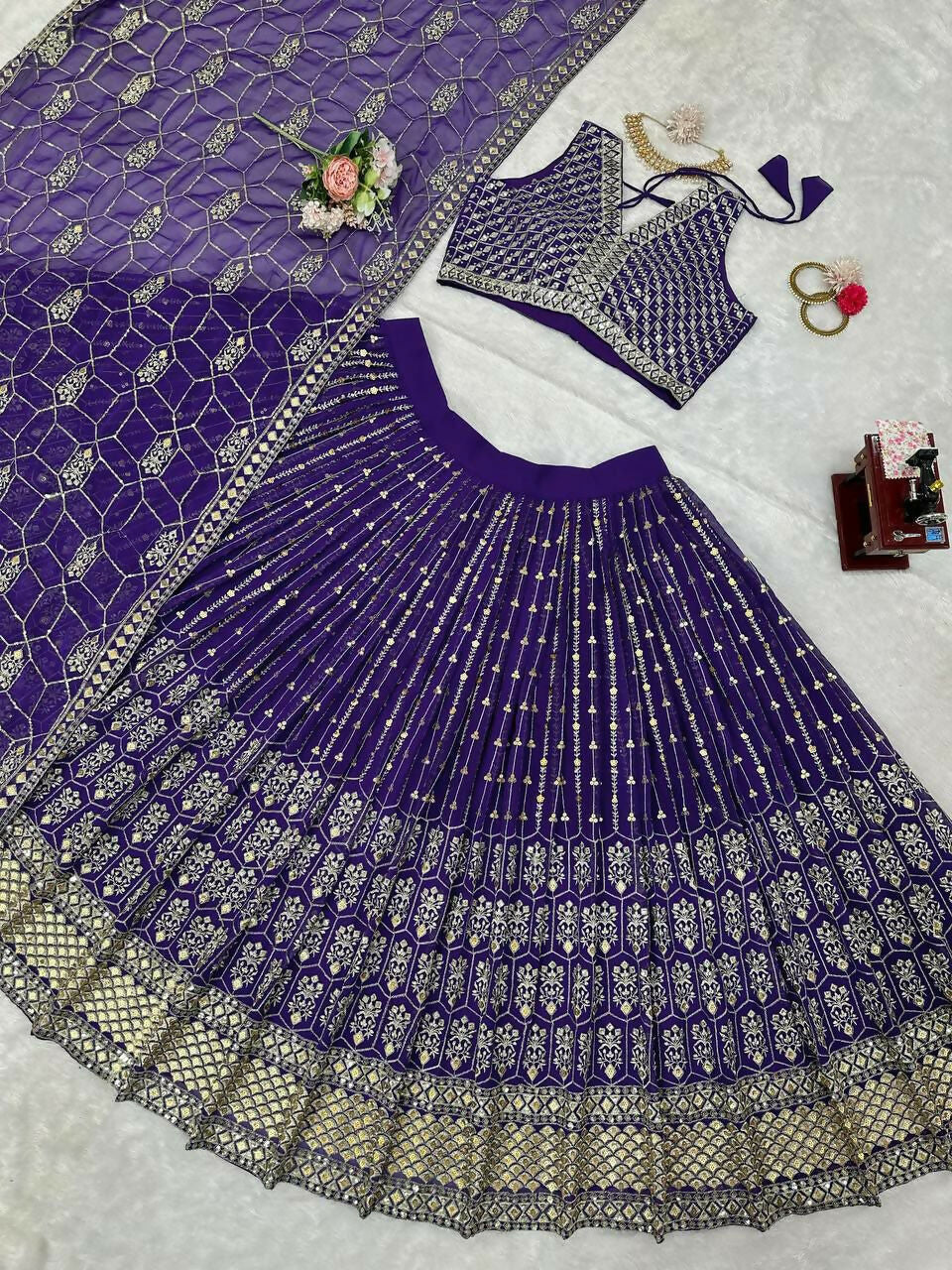 Jyoti Fashion Women's Royal Blue Faux Georgette Sequins with Thread Embroidered Designer Lehenga Choli Set | Grocsy