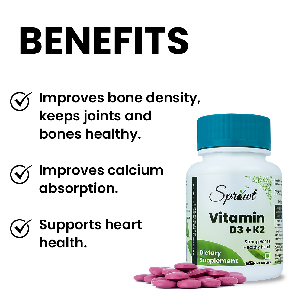 Sprowt Vitamin D3 + K2 Help in Strong Bones Tablets | Grocsy