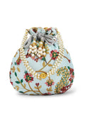 Joban Fashion Embroidered Potli Clutch - Sky Blue | Grocsy