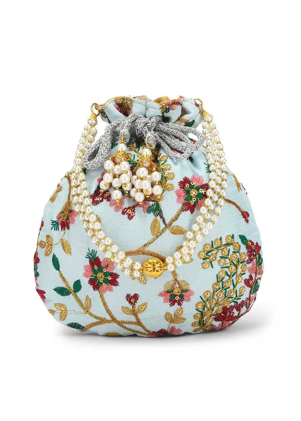 Joban Fashion Embroidered Potli Clutch - Sky Blue | Grocsy