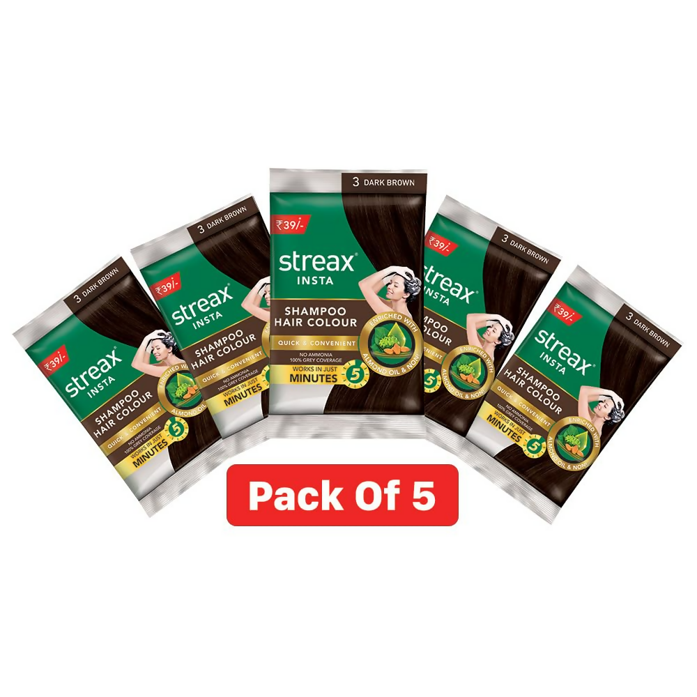 Streax Insta Shampoo Hair Colour for Women & Men, Dark Brown 3 | Grocsy