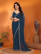 Designer Partywear Rama Georgette Fancy Saree - Durga | Grocsy
