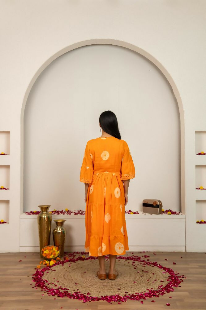 Joban Fashion Orange Tie & Dye Cotton Dress | Grocsy