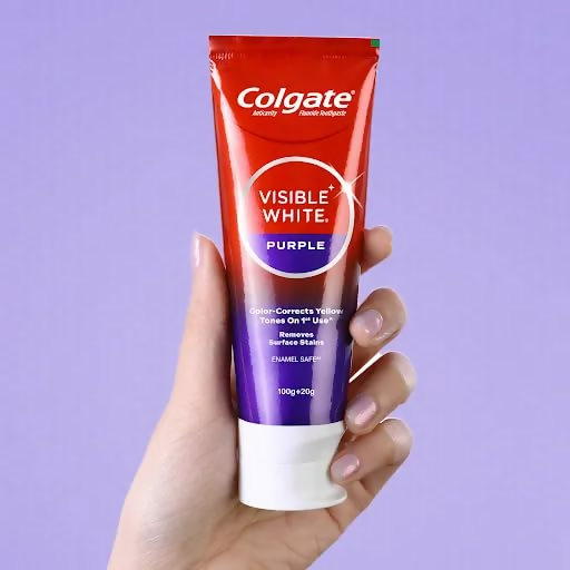 Colgate Visible White Purple Toothpaste For Teeth Whitening Helps Remove Surface Stains, Whitens Yellow | Grocsy
