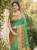 Shree Shyam Fashion Rama Green Soft Silk Saree | Grocsy