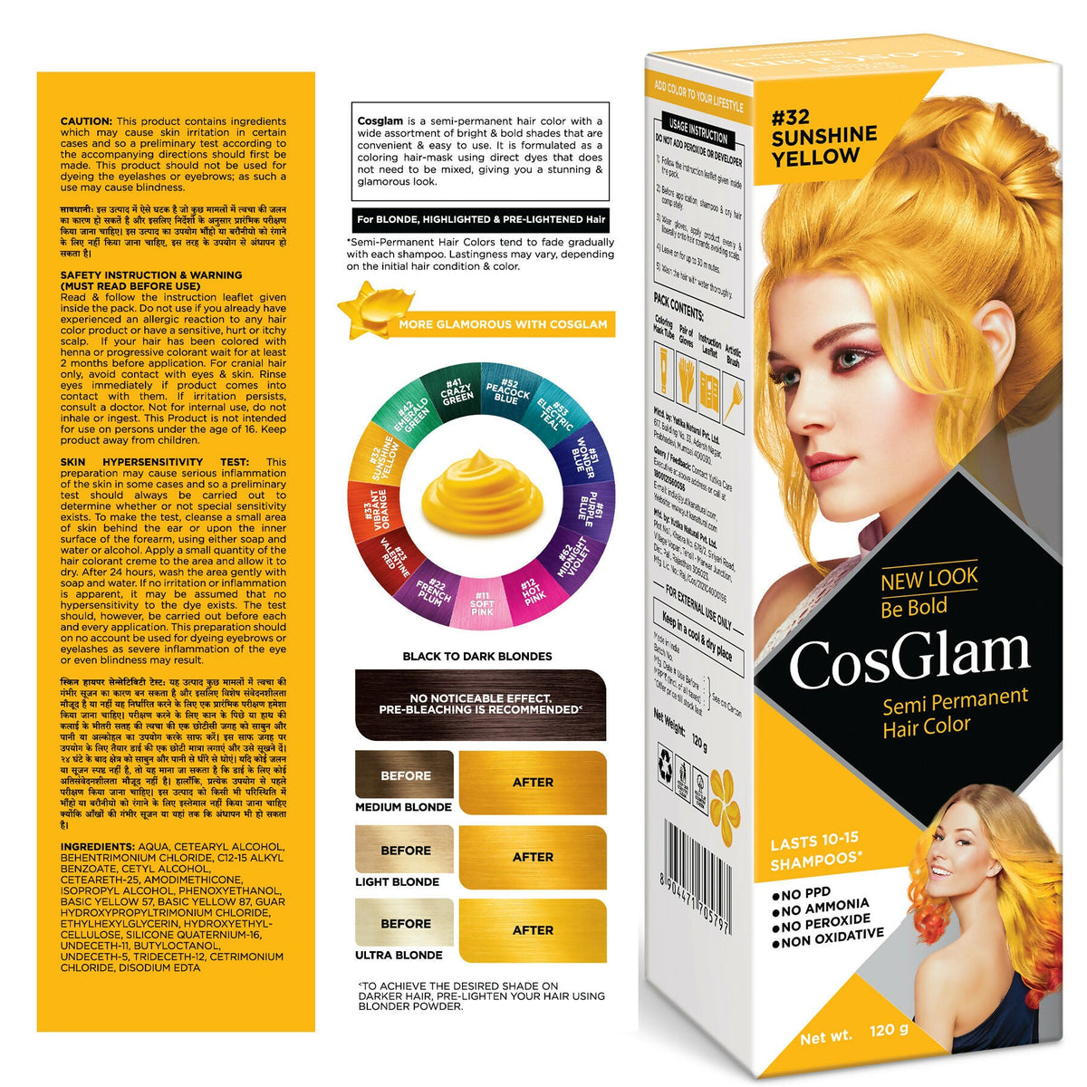 Cosglam Semi Permanent Hair Color for Women & Men (#32 Sushine Yellow) | Grocsy