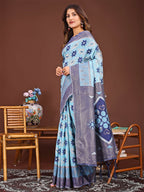 Shree Shyam Fashion Sajni Sky Blue Linen Cotton Saree | Grocsy