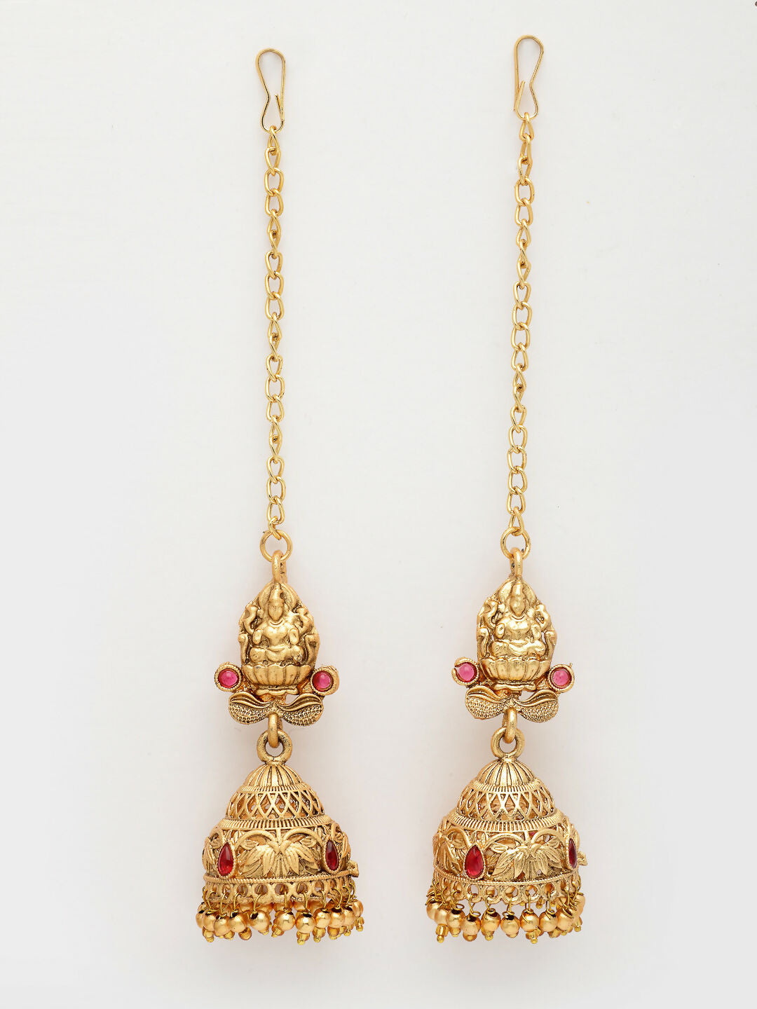 NVR Women's Gold-Polished Pink Stone Studded Lakshmi Temple Jewellery Set | Grocsy