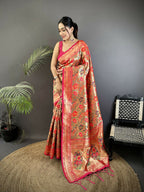Joban Fashion Pink Floral & Paisley Motifs Soft Silk Paithani Saree | Grocsy