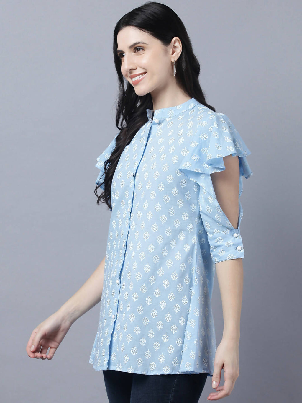Myshka Stylish Blue Cotton Half Sleeve Women's Top | Grocsy