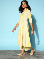 Ahalyaa Women Yellow Colour Crepe Printed Kurta Pant Set | Grocsy