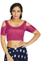 Aastha Fashion Women's Pink Art Silk Cold Shoulder Sleeve Readymade Blouse | Grocsy