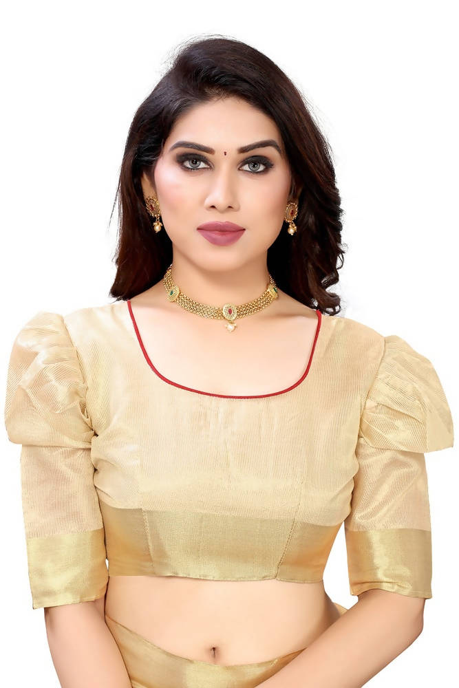 Vamika Cream Color Cotton Polyester Silk Weaving Saree | Grocsy