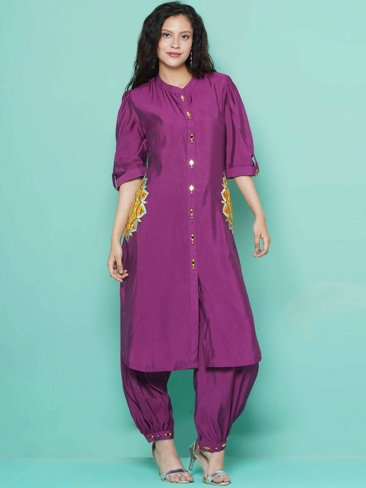 Women Republic Purple Art Silk Embroidered Kurta with Afghani Salwar | Grocsy