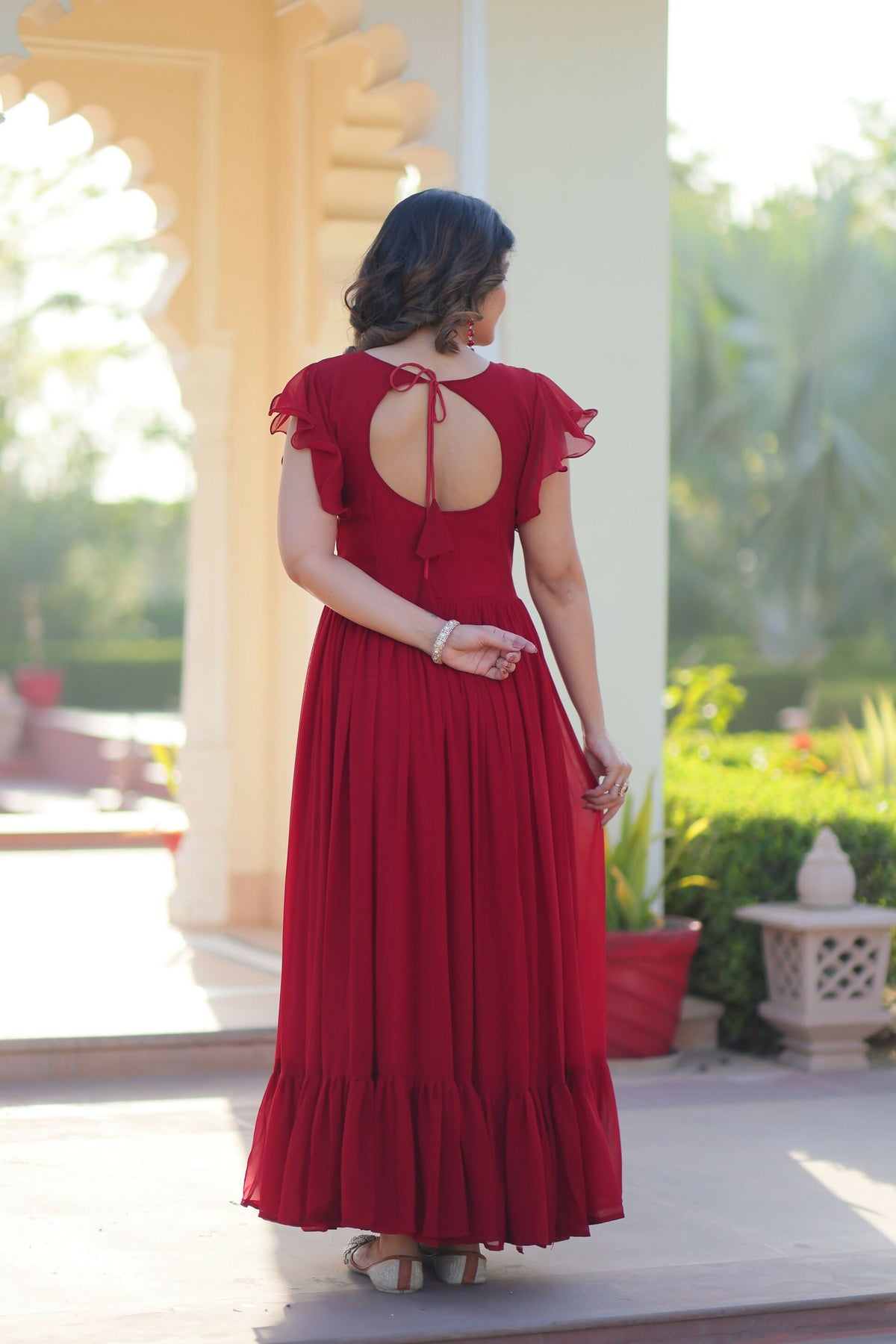 Joban Fashion Maroon Georgette Sequence Embroidery Work Gown | Grocsy