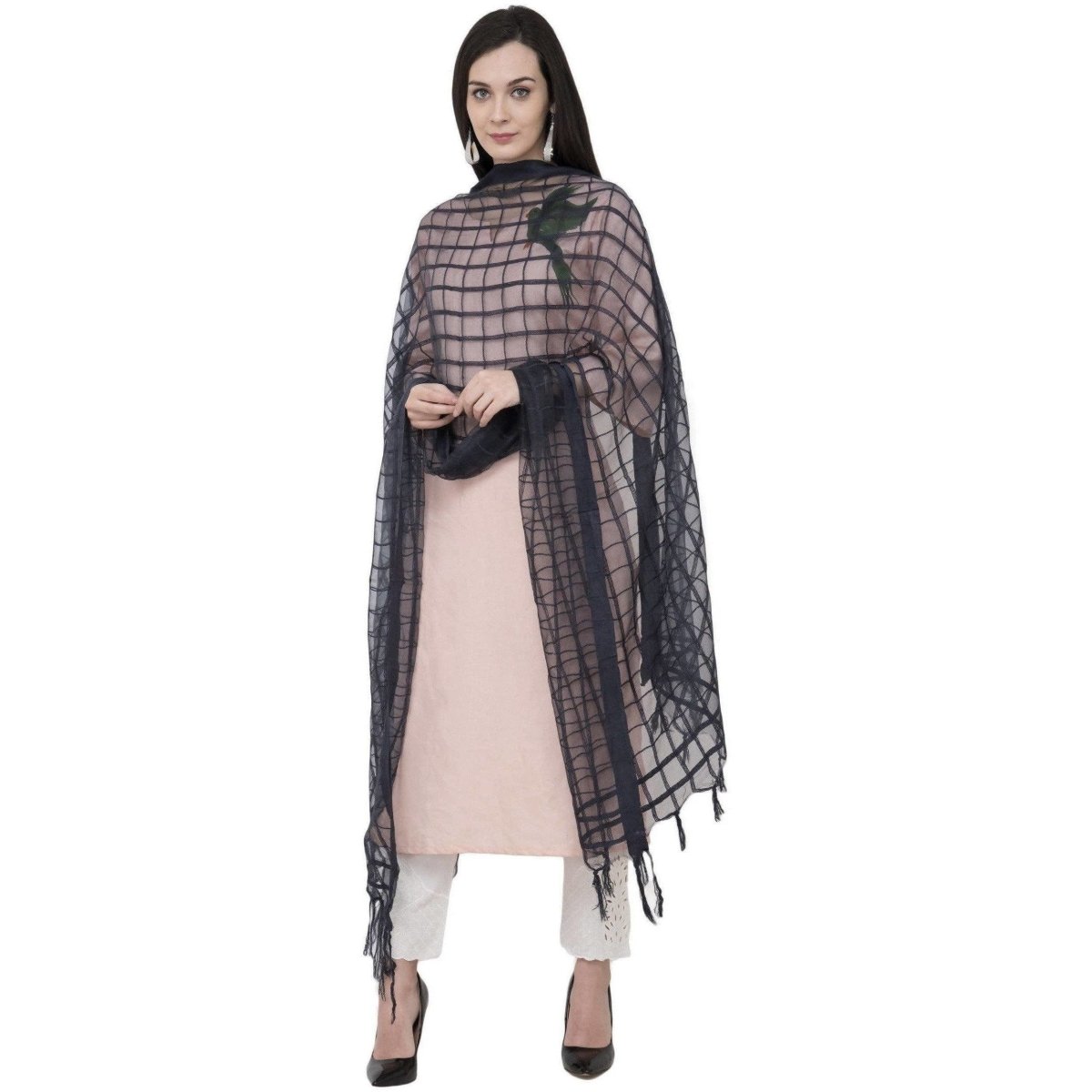 A R Silk Cotton Square Regular Dupatta Color Navy Dupatta or Chunni | Grocsy