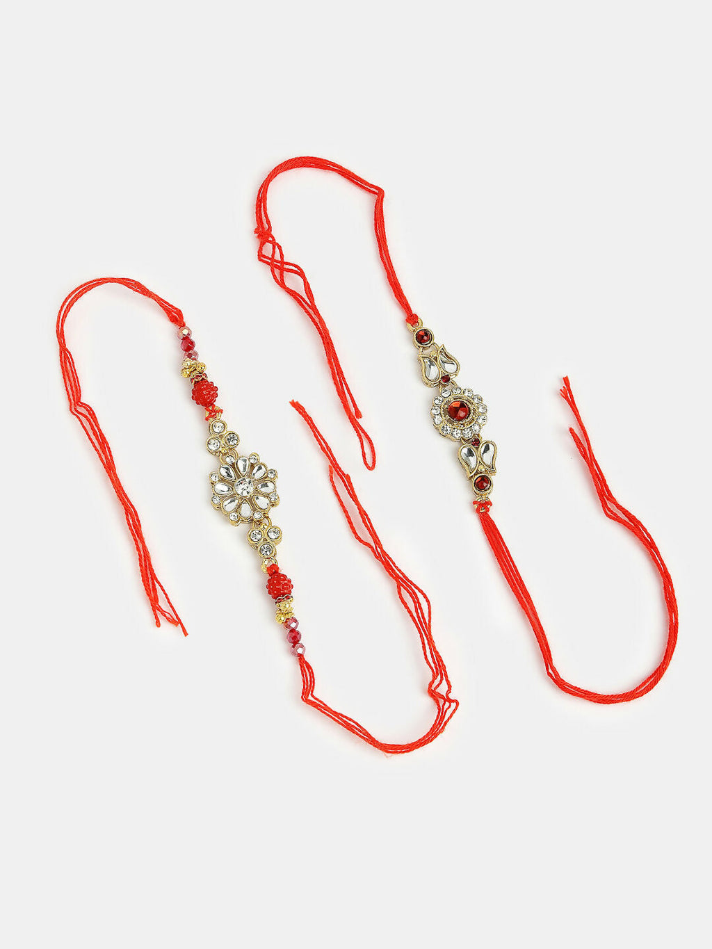 NVR Men Set of 2 Gold-Toned Stone-Studded Rakhi With Roli Chawal | Grocsy