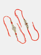 NVR Men Set of 2 Gold-Toned Stone-Studded Rakhi With Roli Chawal | Grocsy