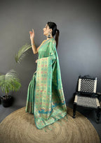Joban Fashion Sea Green Geometric Pattern Soft Silk Patola Saree | Grocsy