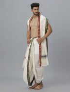 Indian Clothing Ramraj Cotton Mens Pure Cotton 5 Khan Jari 9 + 5 Kora Panchakacham Dhoti With Angavastram Set | Grocsy