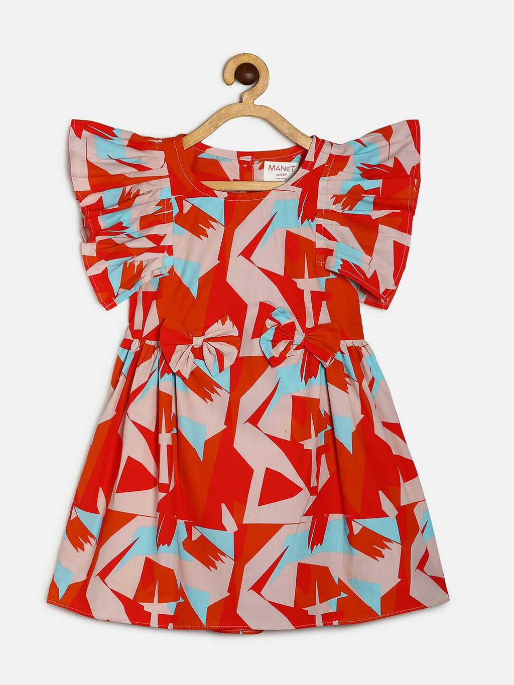 Manet Girls Cotton Frill Bow Frock Printed - Multicolour | Grocsy