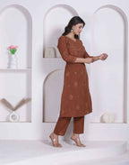 Miravan Womens Brown Floral Printed Angrakha Style Kurta With Palazzo | Grocsy