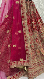 Jyoti Fashion Women's Rani Pink Velvet Multi Thread Embroidered with Zircon Diamond Wedding Lehenga Choli | Grocsy
