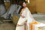 Joban Fashion Cream Crepe Chiffon Pure Handloom Banarasi Silk Saree | Grocsy