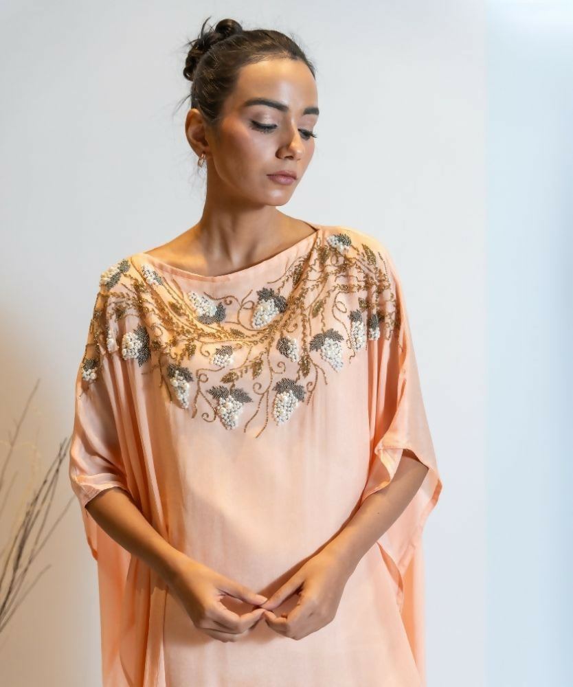 Timaraa Coral Peach Ombre Embellished Kaftan Dress | Grocsy