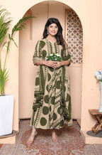 Miravan Women'S Polka Dot Printed Pure Cotton Anarkali Kurta With Dupatta | Grocsy
