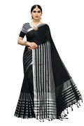 Vamika Black Cotton Silk Weaving Saree (Twitter Black) | Grocsy