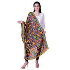 SWI Stylish Women's Embroidered Phulkari Chiffon Navy Blue Dupatta | Grocsy