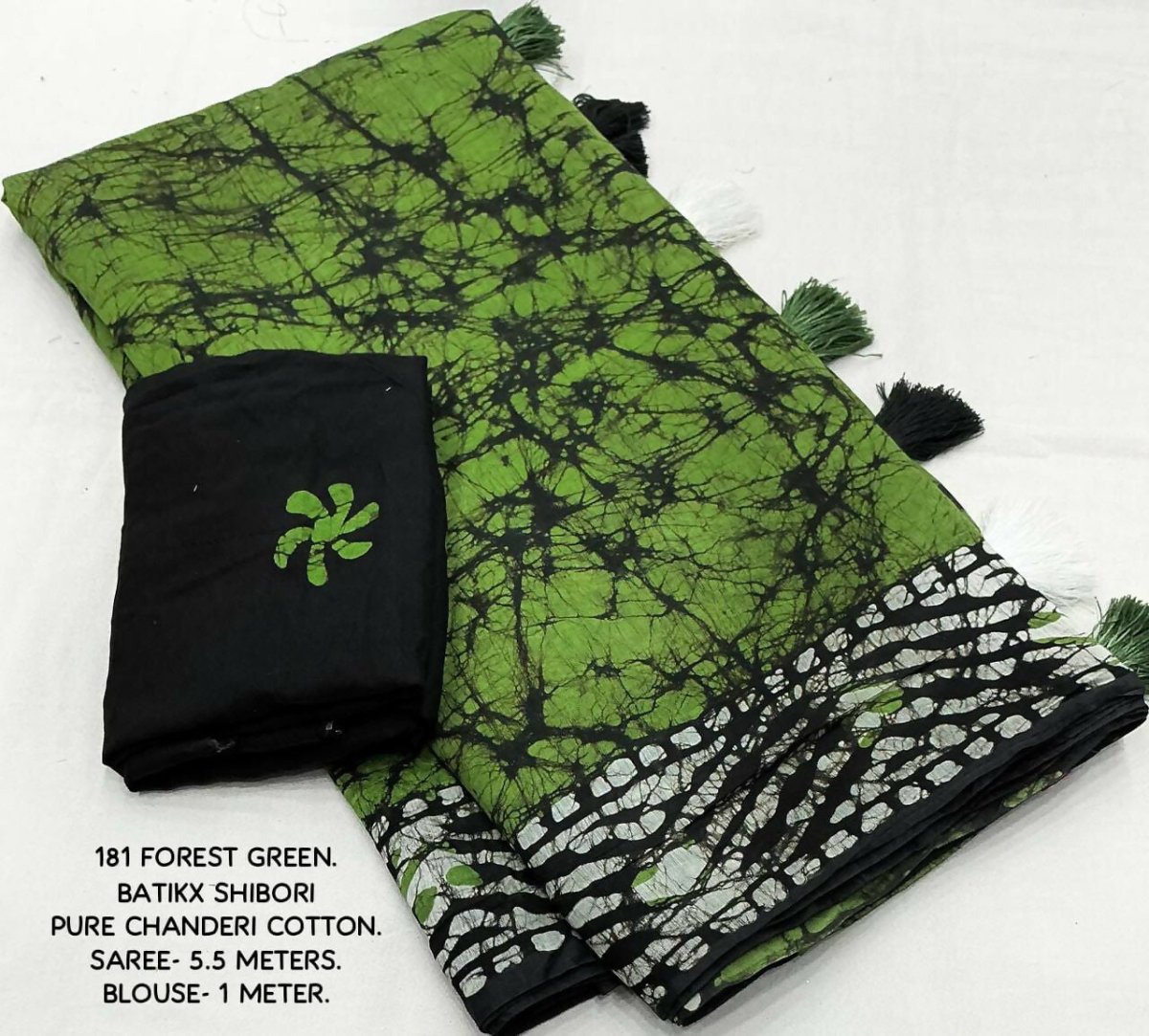 Arfa Fashion House Green Combination Pure Chanderi Cotton Batik Printed Saree | Grocsy