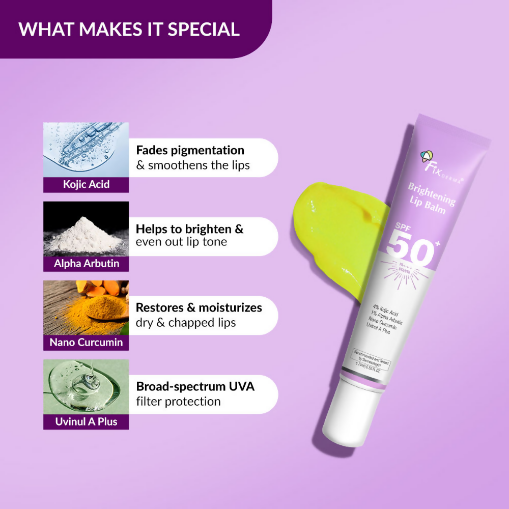 Fixderma 4% Kojic Acid Brightening Lip Balm SPF 50+ | Grocsy