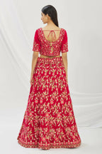Red Velvet Semi-Stitched Wedding Bridal Lehenga - Nimaya | Grocsy
