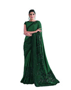 Green Lycra sequence Saree with Unstitched Blouse Piece - Norita Elaura | Grocsy
