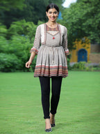Juniper Women's Ivory Georgette Geometric Printed Tunic | Grocsy