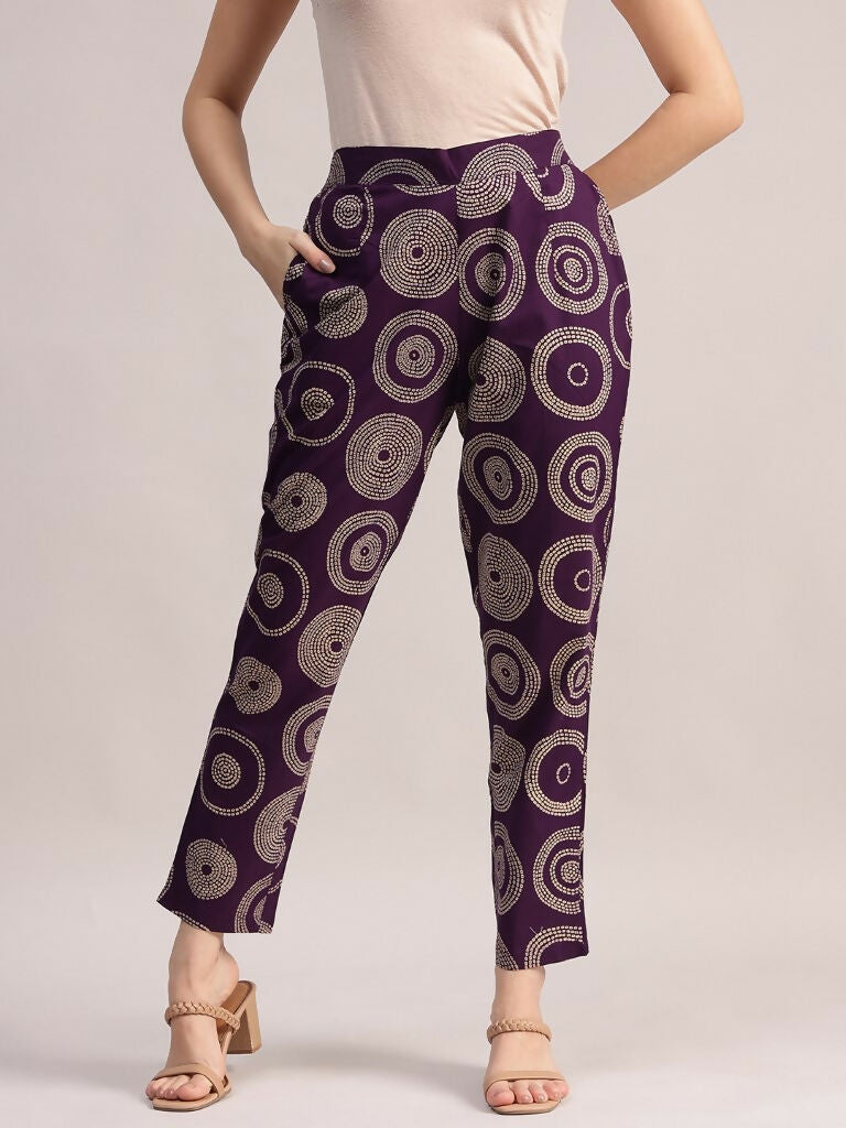 Aavyora Women's Purple Abstract Printed Pure Cotton Co-ord Set | Grocsy