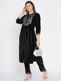 Women Republic Black Velvet Embroidered Kurta With Pants | Grocsy
