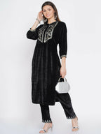 Women Republic Black Velvet Embroidered Kurta With Pants | Grocsy